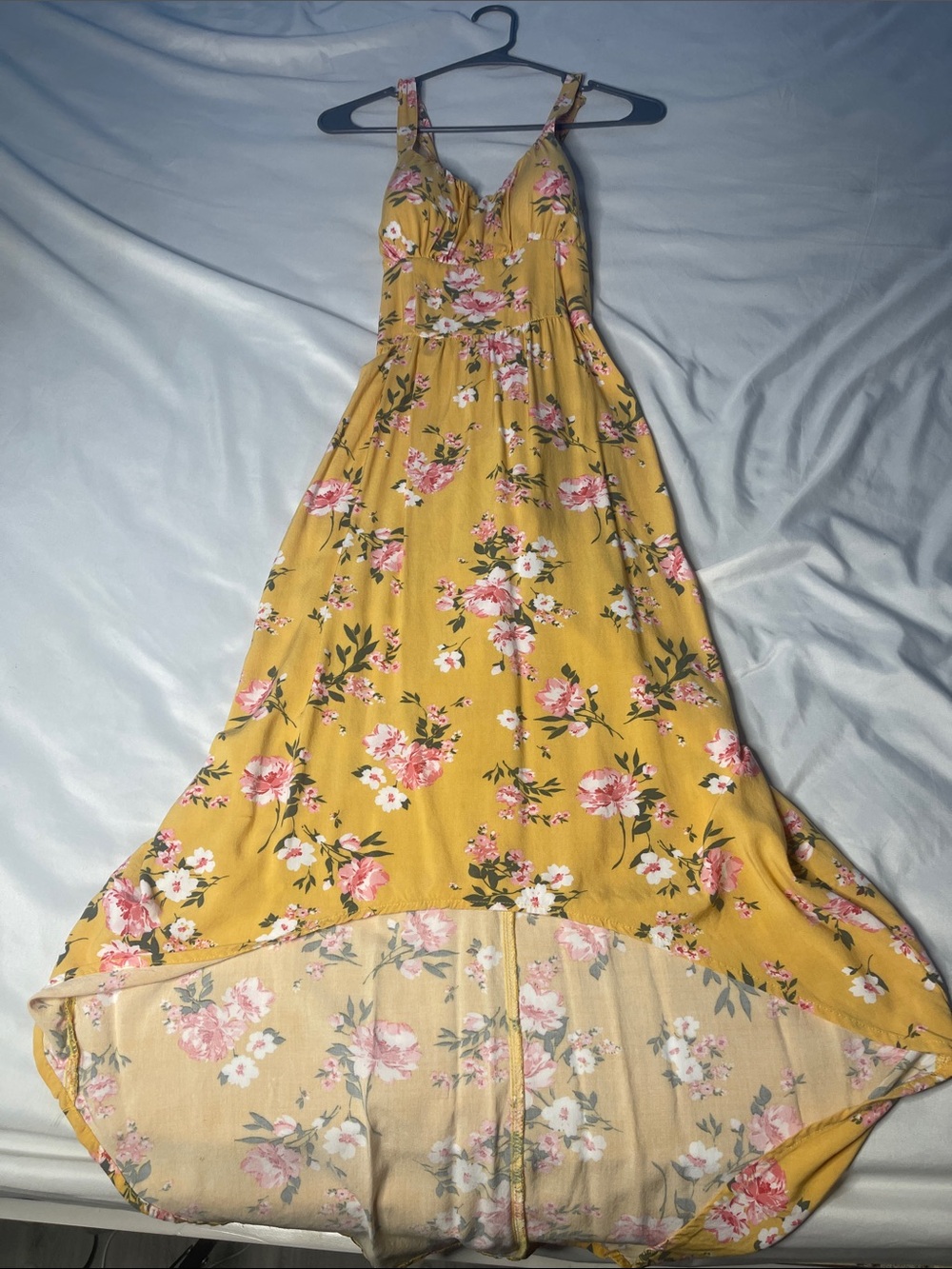 No Boundaries Mustard Floral High-Low Maxi Dress